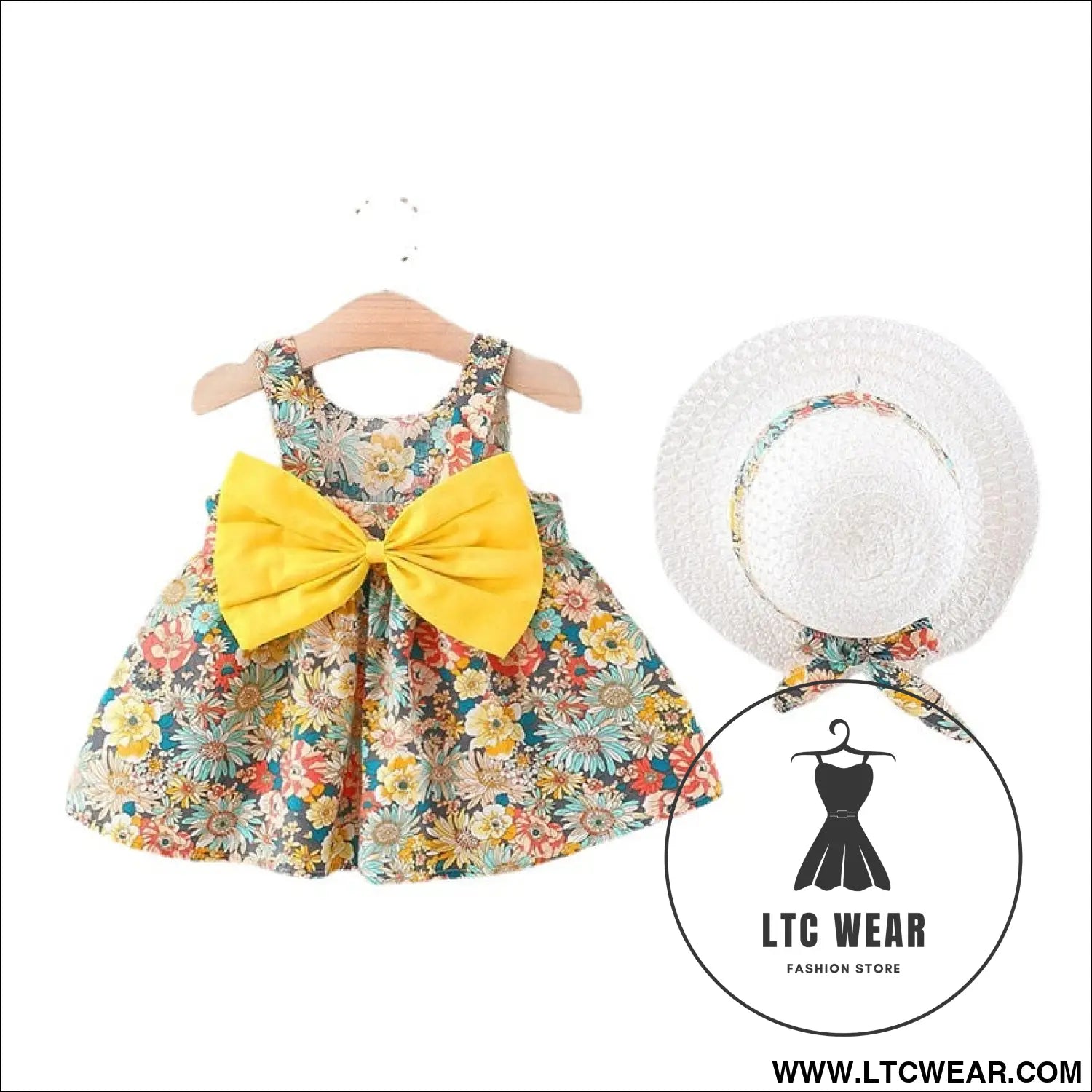 Children’s skirts chest bow dresses pastoral princess skirts send hats baby beach skirts - yellow / 73/6