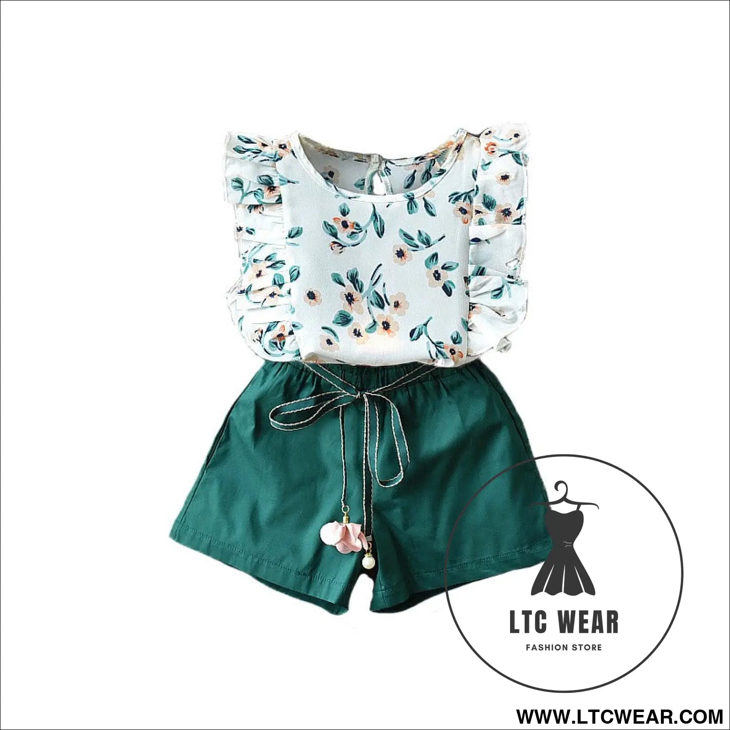 Children’s summer korean version of the girls’ suit lace sleeveless tops female baby loose shorts two-piece