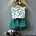 Children’s summer korean version of the girls’ suit lace sleeveless tops female baby loose shorts two-piece