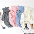 Children’s three-dimensional fur ball hooded solid color knitted jumpsuit