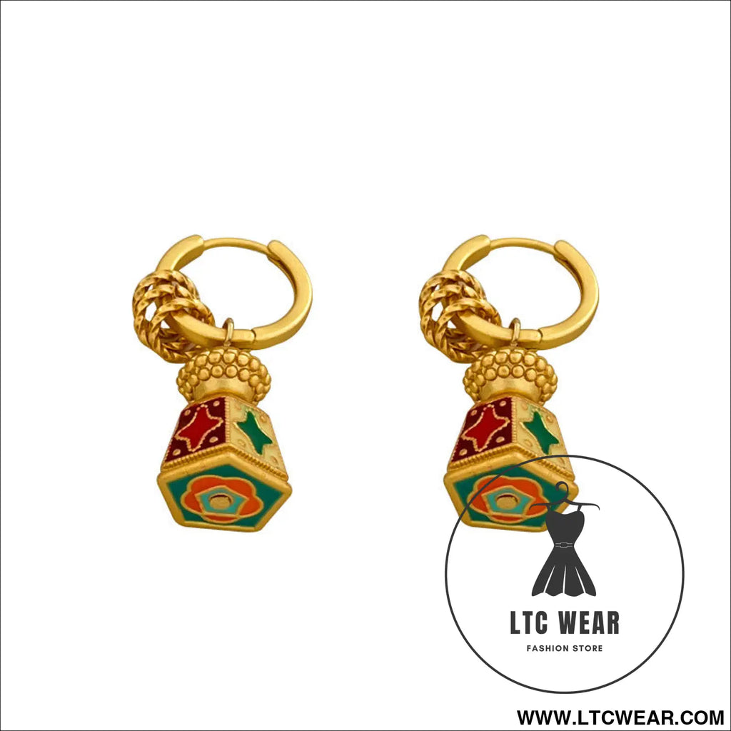 Chinese-style retro enamel oil-drip earrings for women unique design elegant and chic luxury high-end vintage jewelry