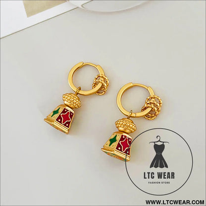 Chinese-style retro enamel oil-drip earrings for women unique design elegant and chic luxury high-end vintage jewelry