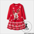 Christmas cartoon deer fur dress children’s pullover knitted dress - red / 2y