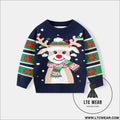 Christmas cartoon reindeer pullover baby base knitted sweater - royal blue / 3y(90cm）