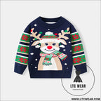 Christmas cartoon reindeer pullover baby base knitted sweater - royal blue / 3y(90cm）