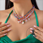 Christmas cartoon santa bell snowman snowflake pendant colorful seed bead necklace for women