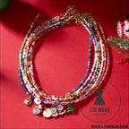 Christmas cartoon santa bell snowman snowflake pendant colorful seed bead necklace for women - christmas necklace