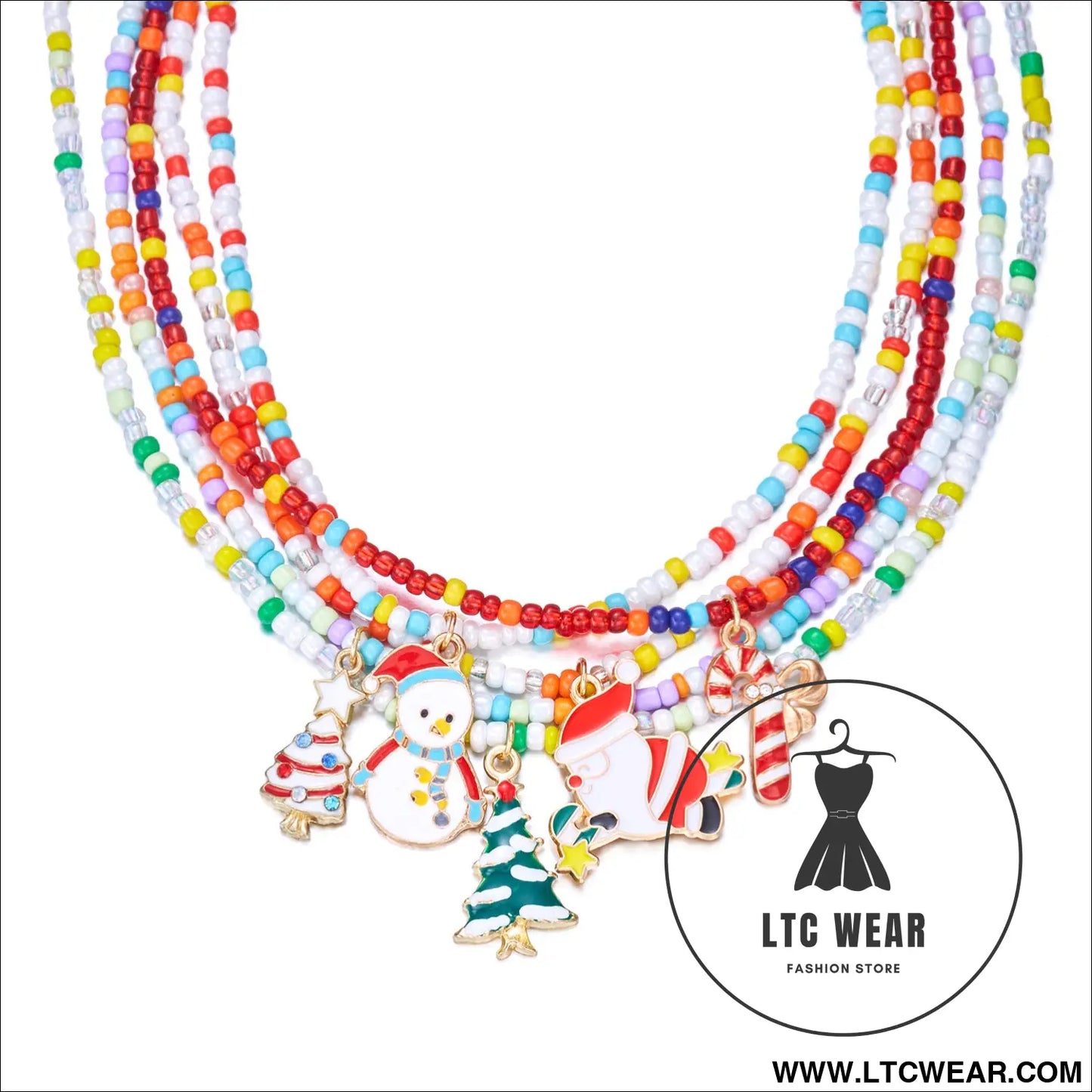 Christmas cartoon santa bell snowman snowflake pendant colorful seed bead necklace for women