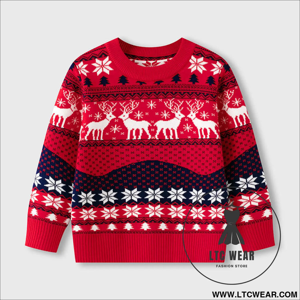 Christmas elk red sweater baby undercover knitted sweater - red / 3y(90cm）