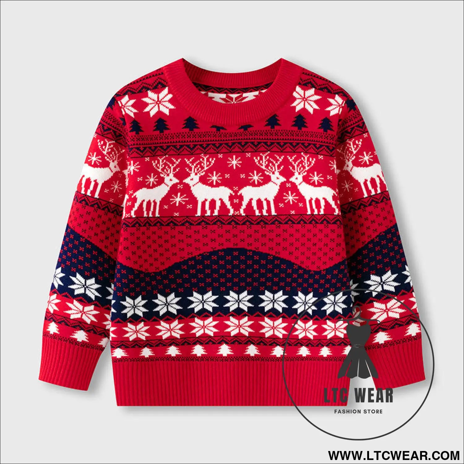 Christmas elk red sweater baby undercover knitted sweater - red / 3y(90cm）