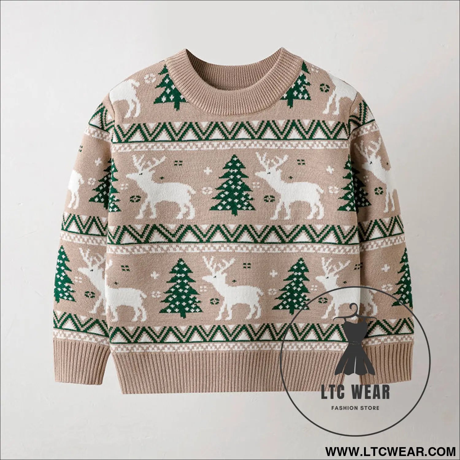 Christmas reindeer children’s pullover knitted sweater children’s clothing - apricot / 2y(90cm)
