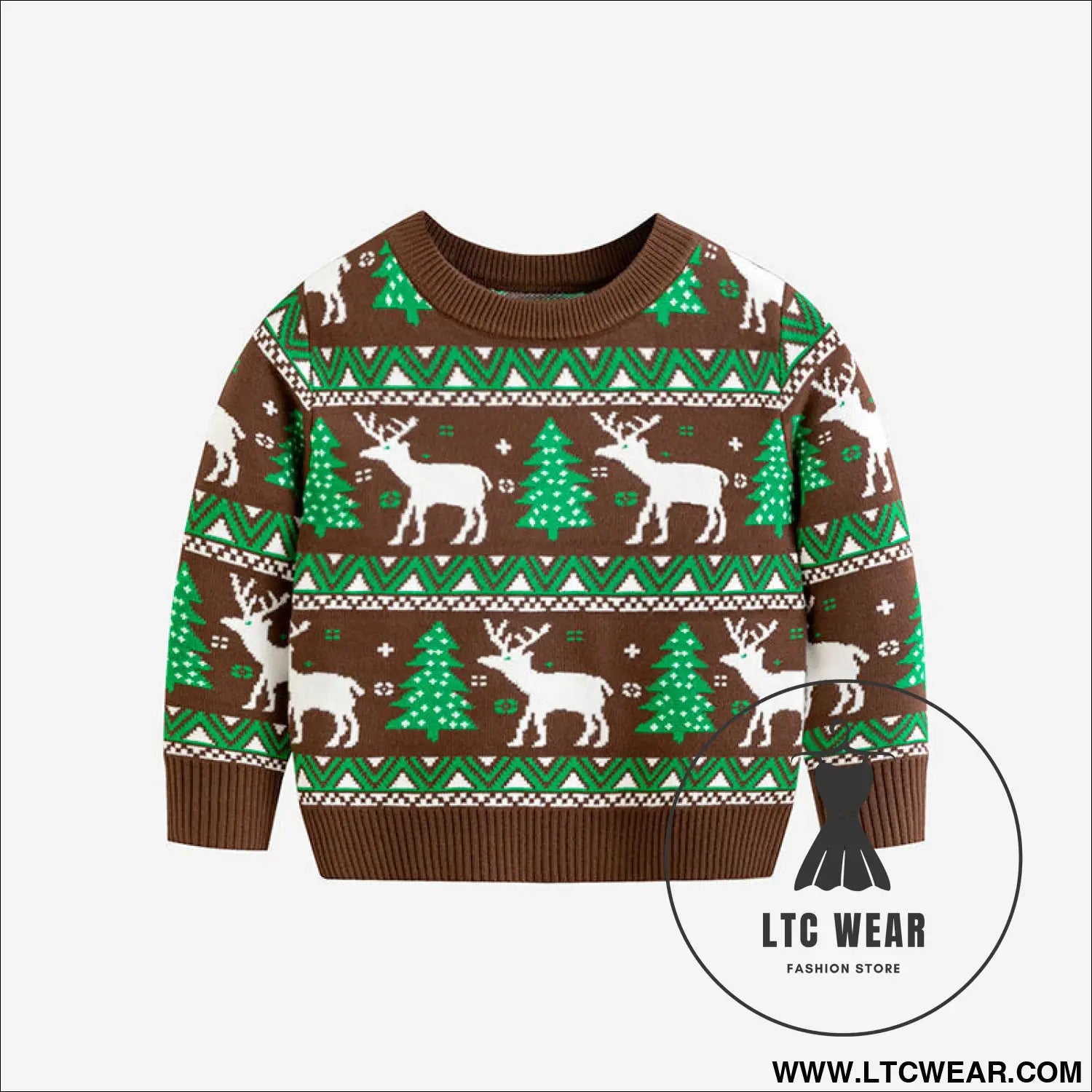 Christmas reindeer children’s pullover knitted sweater children’s clothing - dark brown / 2y(90cm)