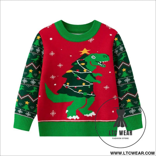 Christmas sweater baby cartoon dinosaur base pullover knit sweater