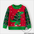 Christmas sweater baby cartoon dinosaur base pullover knit sweater - green / 3y(90cm）