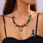 Christmas-themed necklace for women santa claus wreath rhinestone pendant christmas bell and tree sweater chain