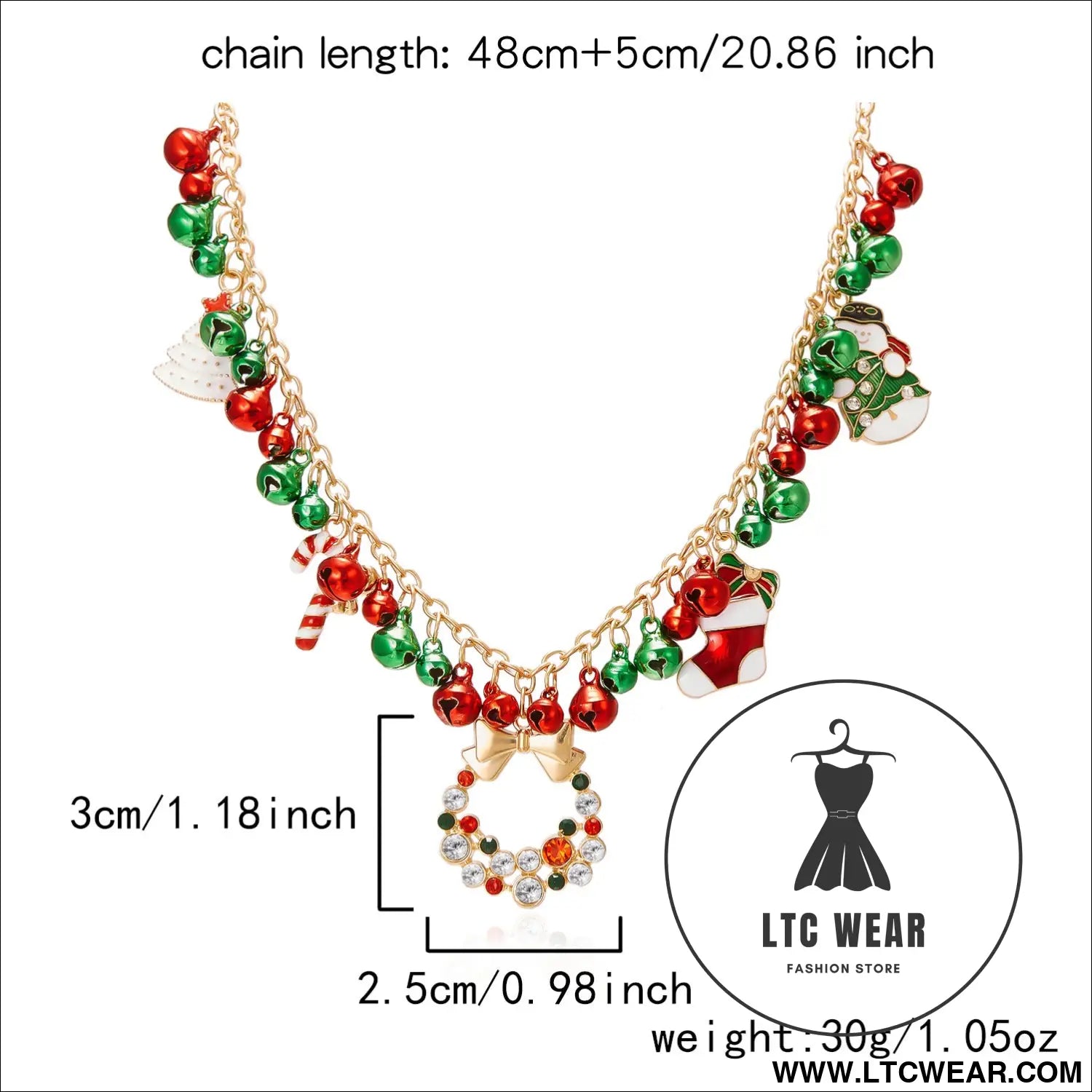 Christmas-themed necklace for women santa claus wreath rhinestone pendant christmas bell and tree sweater chain