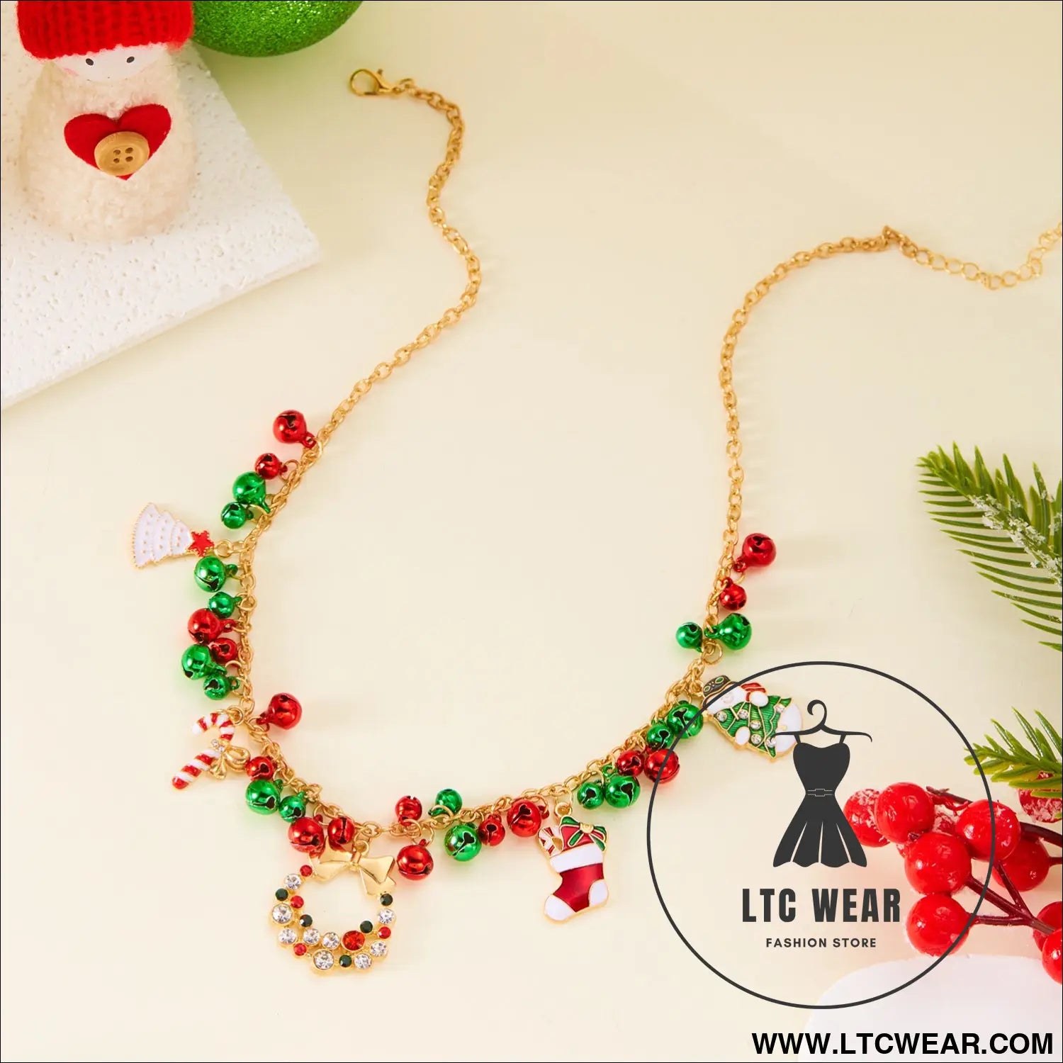 Christmas-themed necklace for women santa claus wreath rhinestone pendant christmas bell and tree sweater chain