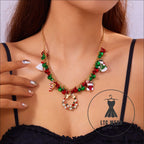 Christmas-themed necklace for women santa claus wreath rhinestone pendant christmas bell and tree sweater chain