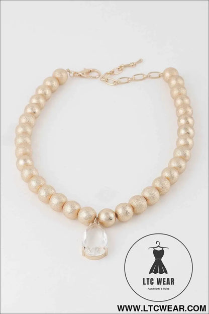 Clear Teardrop Beaded Necklace