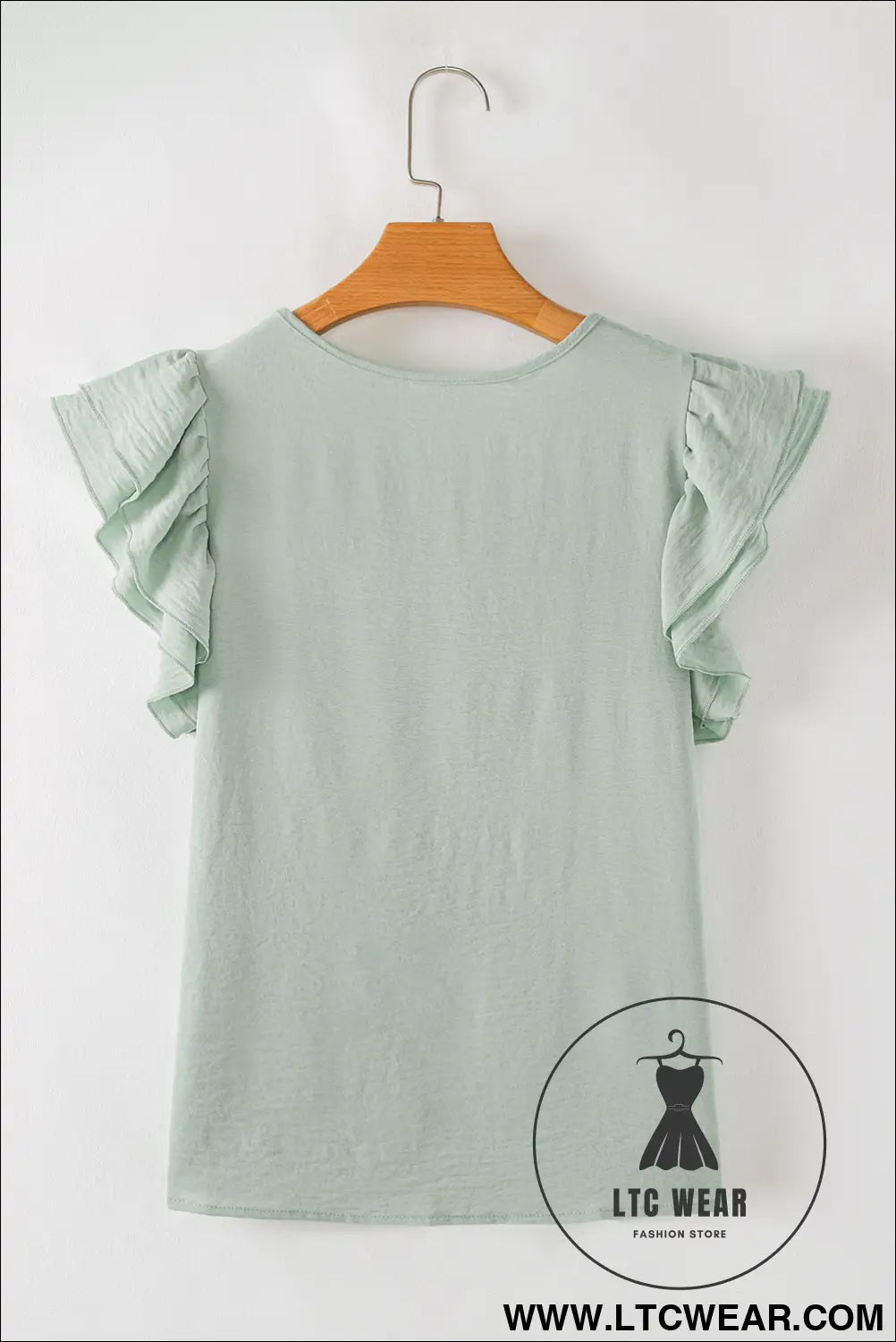 Clearly Aqua Solid Color Ruffle Sleeve Crinkled Blouse - L.T.C Wear Online Fashion Store