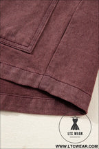 Coffee corduroy collar zipped front denim jacket - jackets