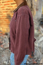 Coffee corduroy collar zipped front denim jacket - jackets