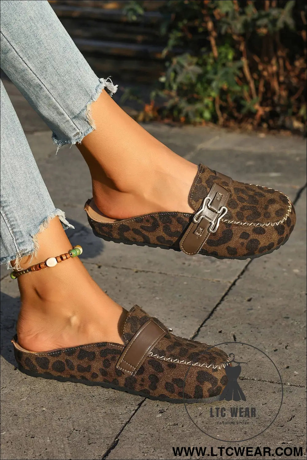 Coffee Faux Suede Cute Buckle PU Leather Strap Mule Slippers - L.T.C Wear Online Fashion Store