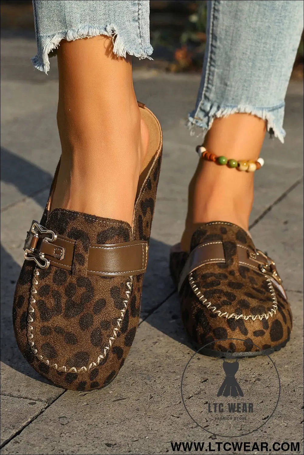 Coffee Faux Suede Cute Buckle PU Leather Strap Mule Slippers - L.T.C Wear Online Fashion Store