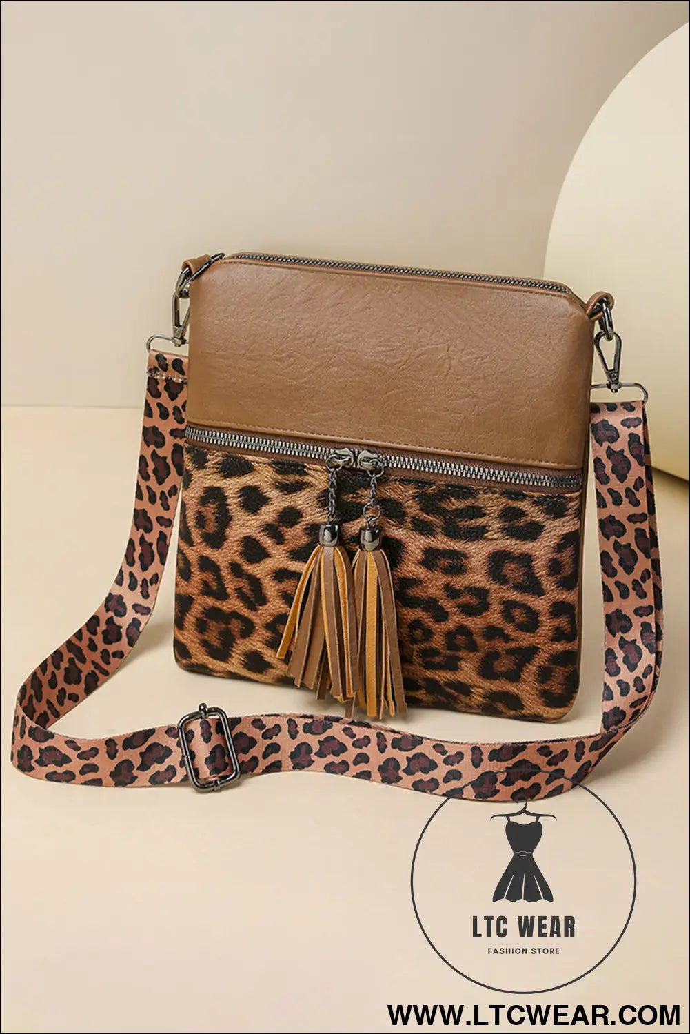 Coffee Leopard Contrast PU Leather Single Shoulder Mini Bag - L.T.C Wear Online Fashion Store