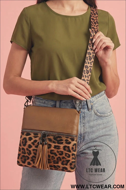 Coffee Leopard Contrast PU Leather Single Shoulder Mini Bag - L.T.C Wear Online Fashion Store