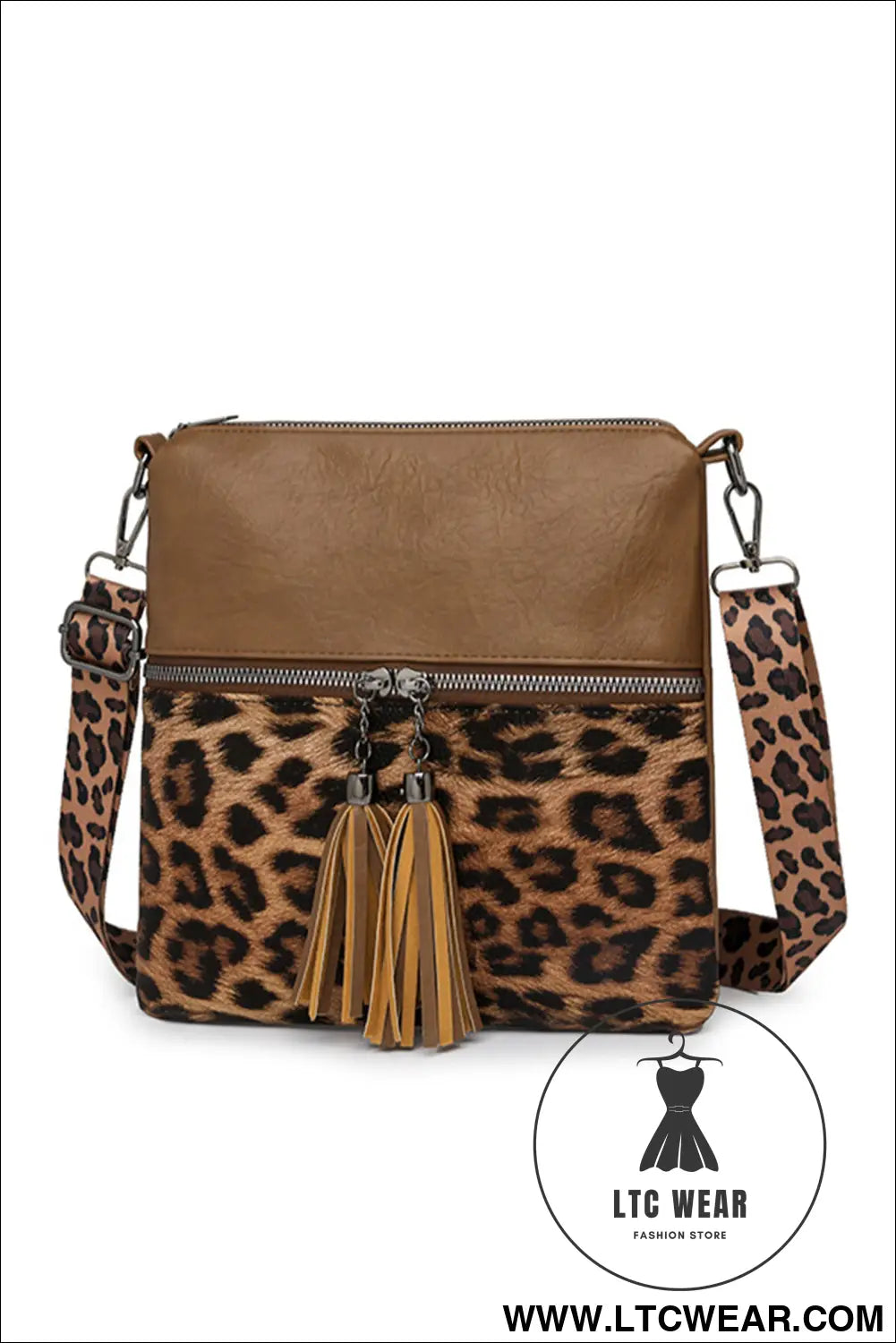 Coffee Leopard Contrast PU Leather Single Shoulder Mini Bag - L.T.C Wear Online Fashion Store