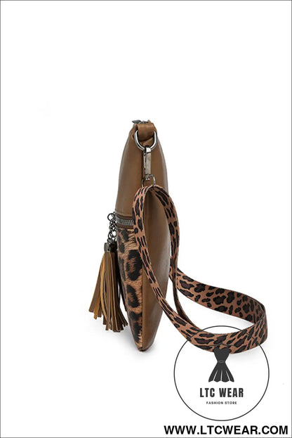 Coffee Leopard Contrast PU Leather Single Shoulder Mini Bag - L.T.C Wear Online Fashion Store