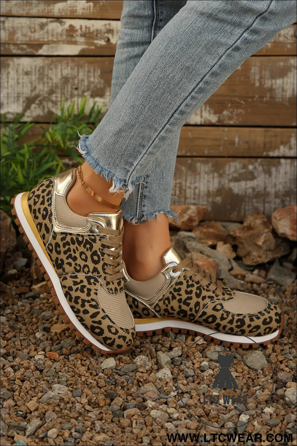 Coffee leopard faux suede mixed patchwork lace up sneakers - womens shoes