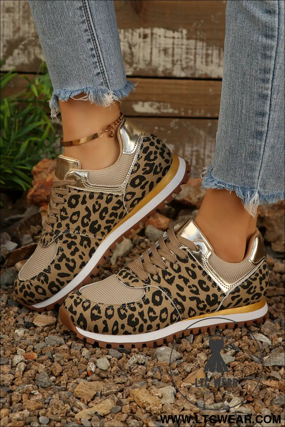 Coffee leopard faux suede mixed patchwork lace up sneakers - womens shoes