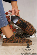 Coffee leopard print contrast heel tab patchwork laceup shoes - coffee / 37 / 100% polyester + 100% tpr - womens shoes