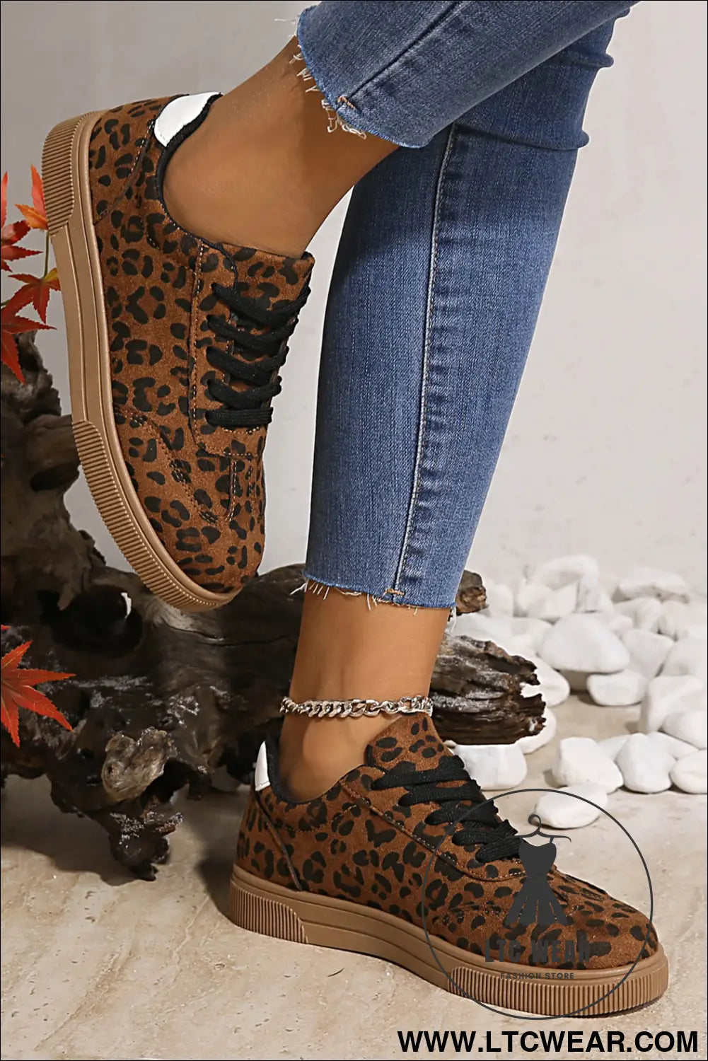 Coffee leopard print contrast heel tab patchwork laceup shoes - womens shoes