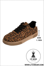 Coffee leopard print contrast heel tab patchwork laceup shoes - womens shoes