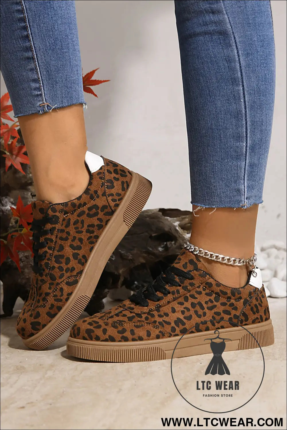 Coffee leopard print contrast heel tab patchwork laceup shoes - womens shoes