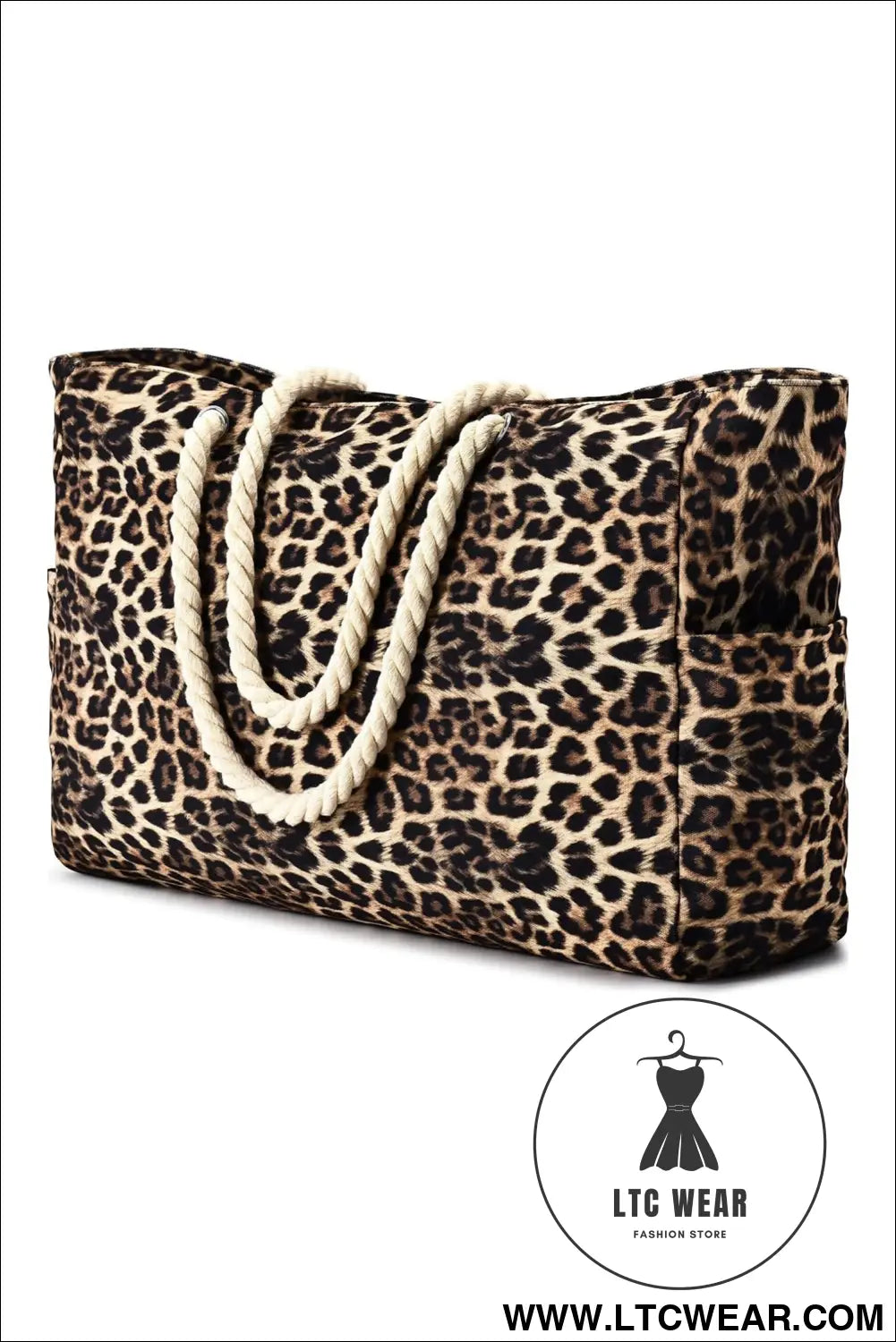 Coffee Leopard Print Rope Straps Large Travel Shopping Bag - L.T.C Wear Online Fashion Store
