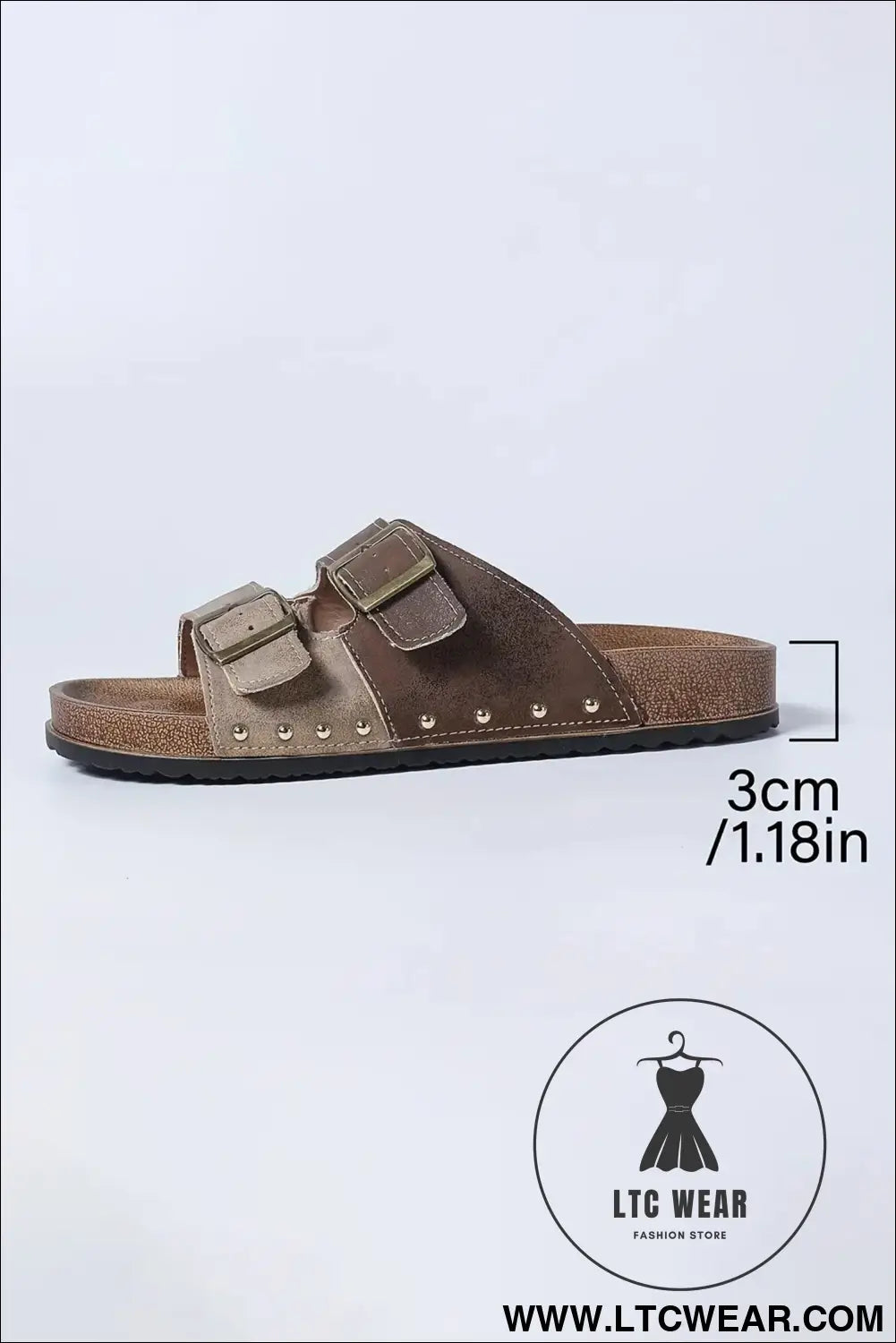 Coffee leopard two-tone retro buckle straps hollowed faux suede slippers - slippers
