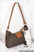 Coffee luxury inspired print pu leather shoulder bag - coffee / one size / 95% pu + 5% alloy - shoulder bags