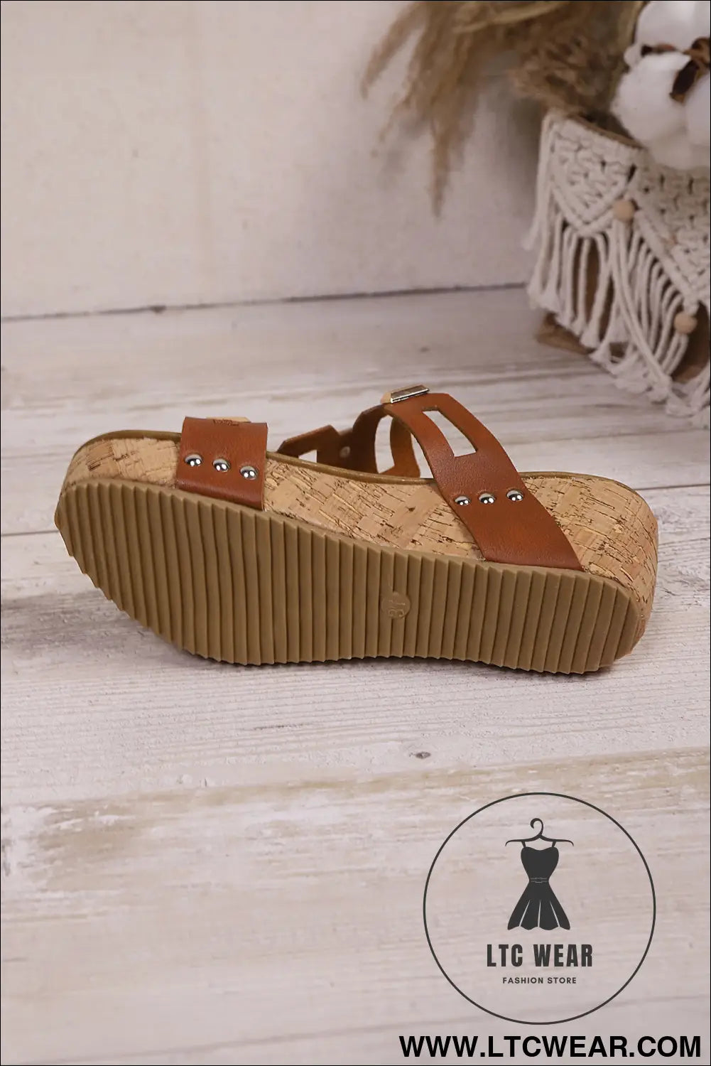 Coffee Retro Hollowed PU Leather Wedge Platform Slippers - L.T.C Wear Online Fashion Store