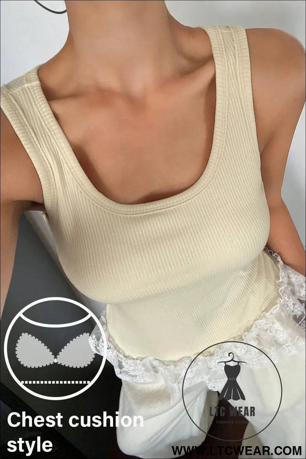 Coffee Ribbed Knit Sweet Lace Hem Vest - L.T.C Wear Online Fashion Store