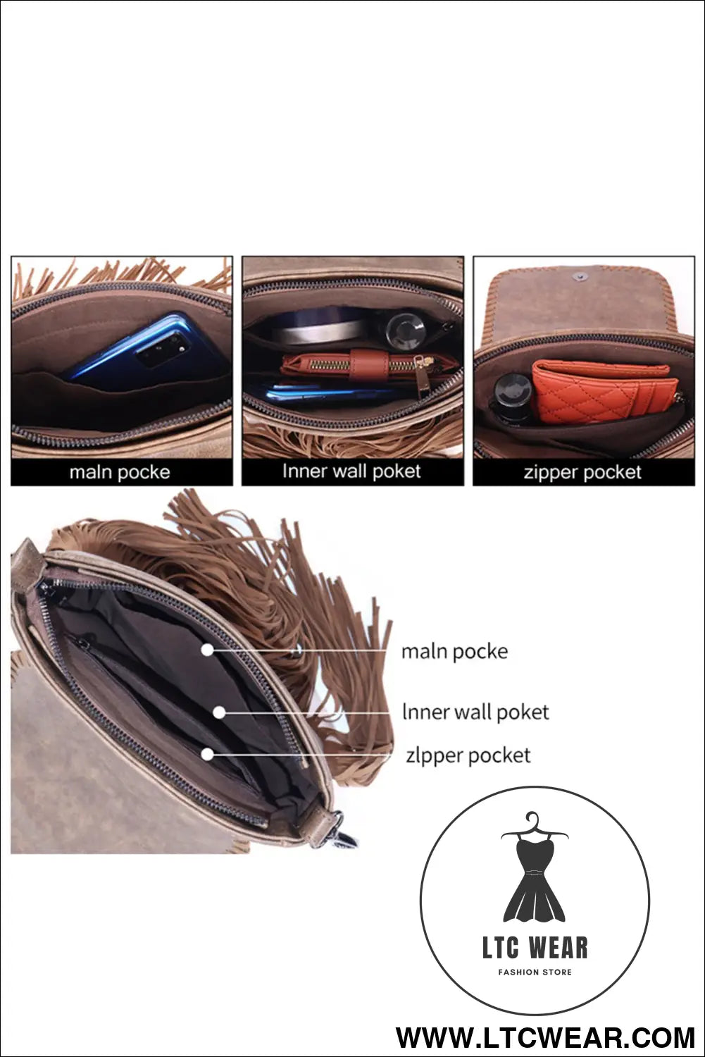 Coffee Western Aztec Bohemian Tassel PU Leather Bag - L.T.C Wear Online Fashion Store
