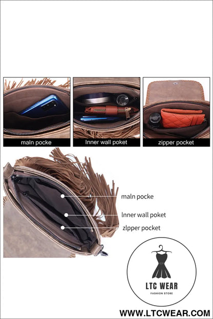 Coffee Western Aztec Bohemian Tassel PU Leather Bag - L.T.C Wear Online Fashion Store