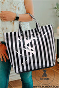 Color black glossy striped vinyl large tote bag - color black / one size / 95% pu + 5% alloy - handbags