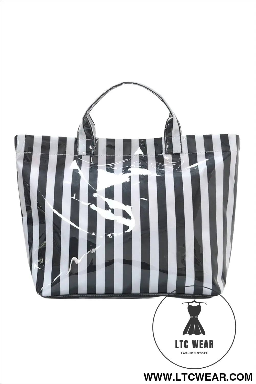 Color black glossy striped vinyl large tote bag - color black / one size / 95% pu + 5% alloy - handbags