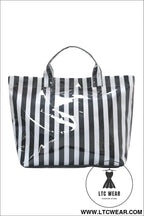 Color black glossy striped vinyl large tote bag - color black / one size / 95% pu + 5% alloy - handbags