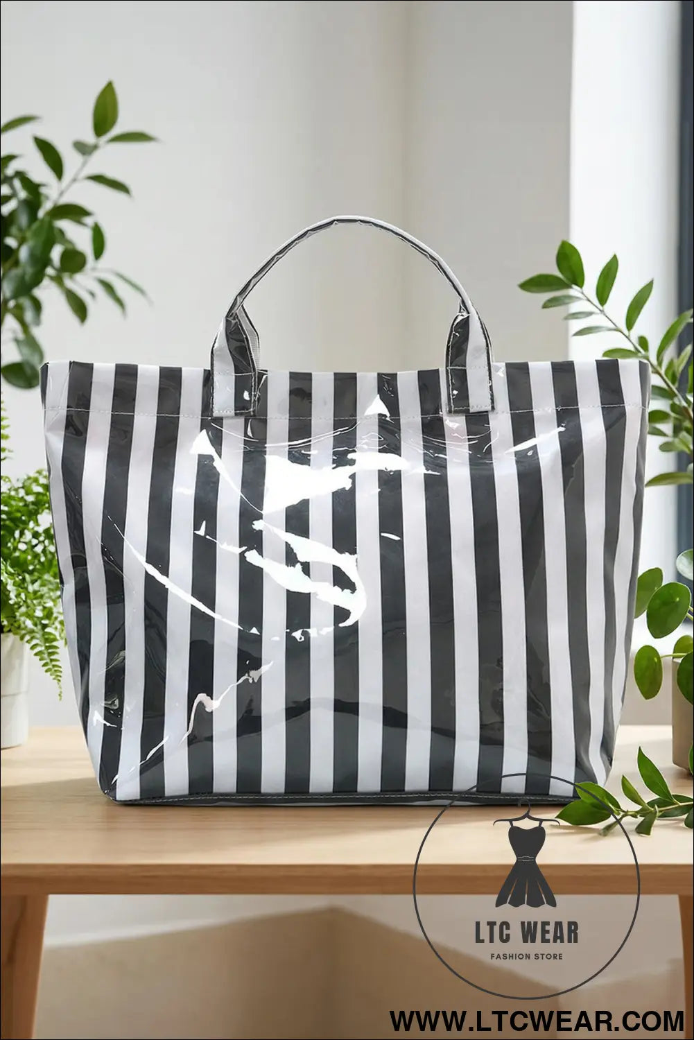Color black glossy striped vinyl large tote bag - color black / one size / 95% pu + 5% alloy - handbags