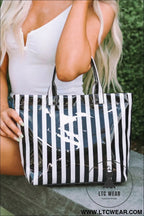 Color black glossy striped vinyl large tote bag - color black / one size / 95% pu + 5% alloy - handbags